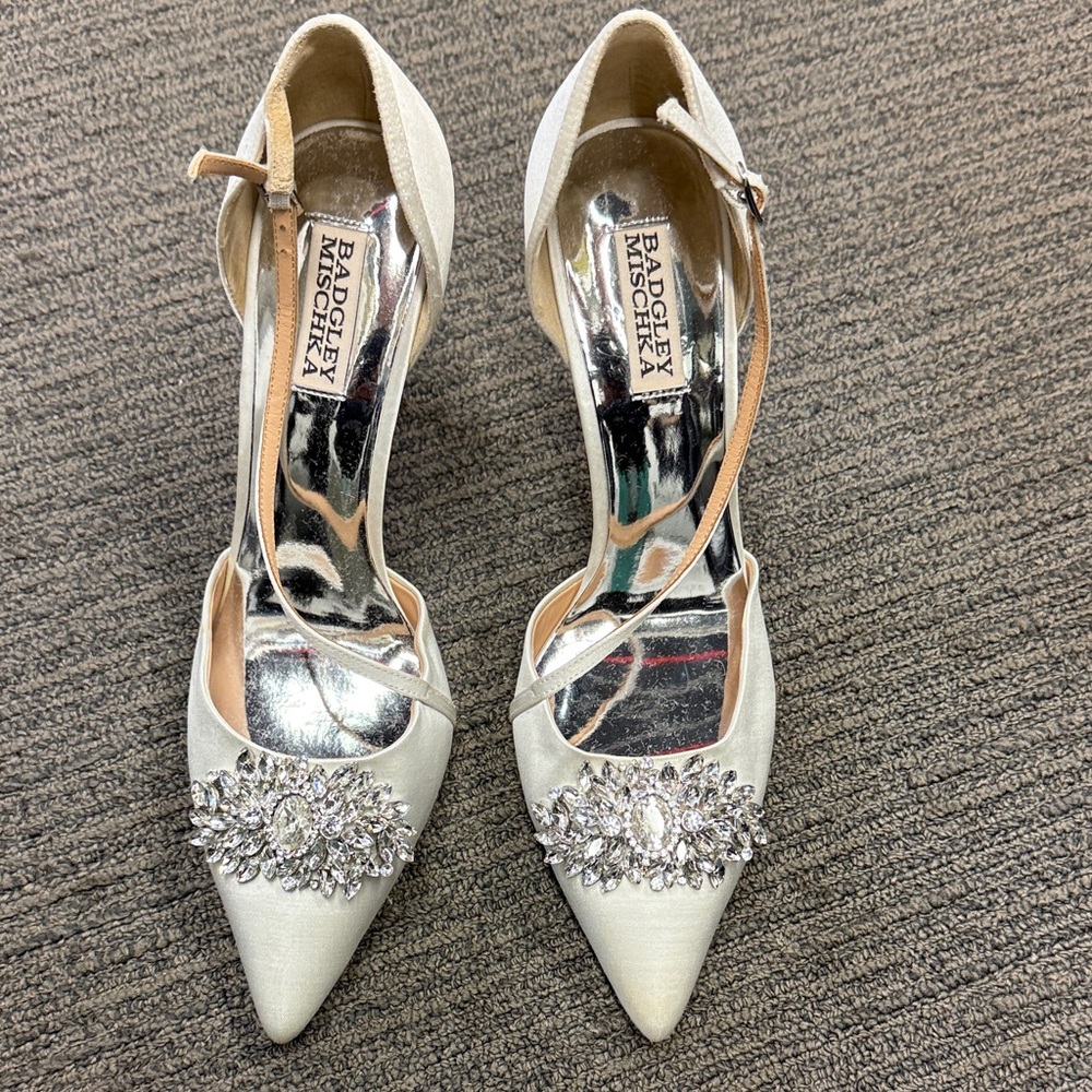 Badgley Mischka  white Heels with Crystal Embellishments